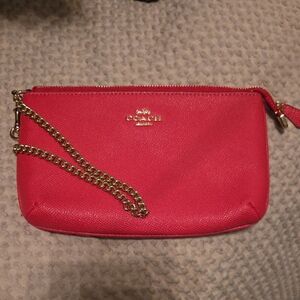 Coach Pink Pebbled Leather Chain Wristlet